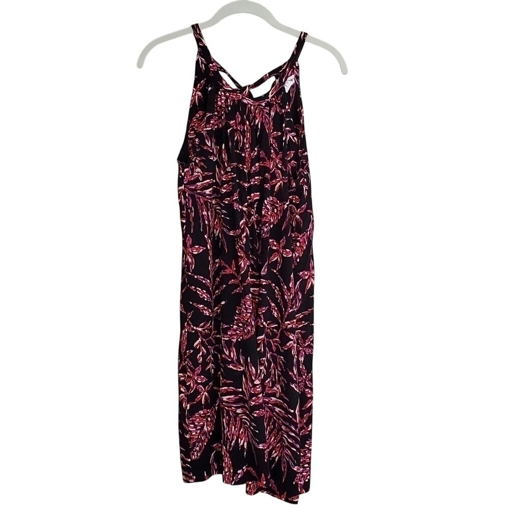 Artisan NY Dress Women's Size M Black Dark Floral Halter Racerback Shelf Bra